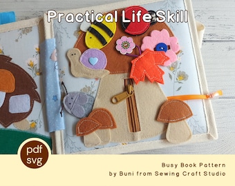 PDF, SVG forest life theme of practical life skill training quiet book pattern with written instruction