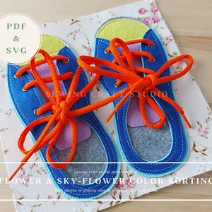 Modello PDF e SVG per libro tranquillo, modello per libro attivo con foto e video tutorial per allacciare i lacci delle scarpe, attività per libro in feltro con lacci delle scarpe, libro tranquillo fai da te