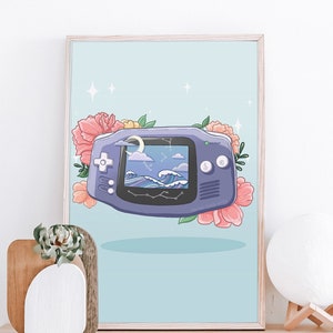 Game Boy Advance Print | Fine Line Video Game Console Nintendo Floral Art