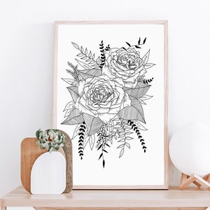 Rose Bouquet Art Print | Fine Line Floral Art