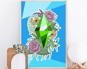 Floral Plumbob Art Print | The Sims 4 Fine Line Floral Art