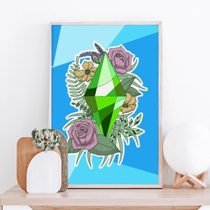 Blumen Plumbob Kunstdruck | Die Sims 4 Fine Line Floral Art