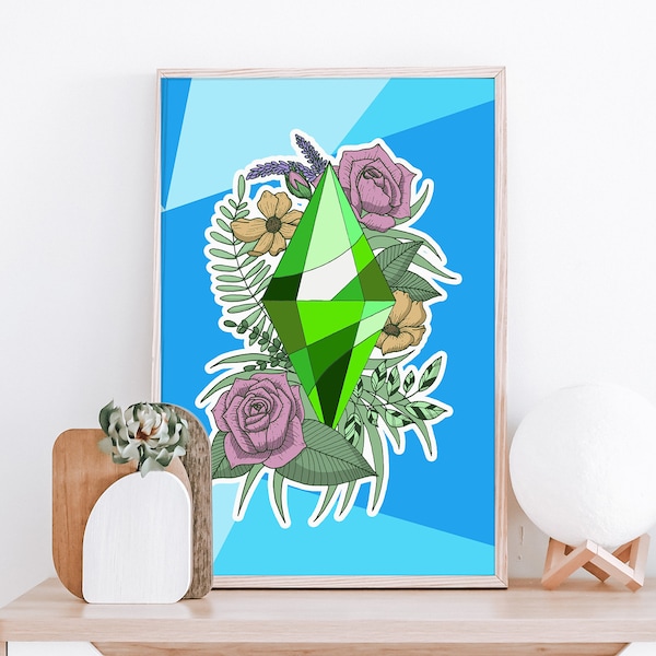 Floral Plumbob Art Print | The Sims 4 Fine Line Floral Art