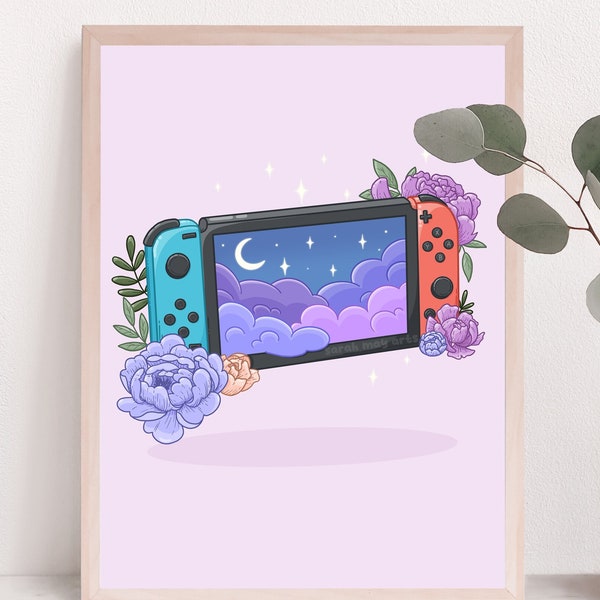 Nintendo Switch Print | Fine Line Video Game Floral Art