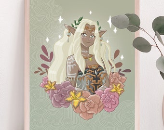 Queen Sonia Art Print | Legend of Zelda: Tears of the Kingdom Fine Line Floral Art