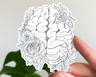 Floral Anatomical Brain Vinyl Waterproof Die Cut Sticker - 3 inch Floral Anatomy Sticker