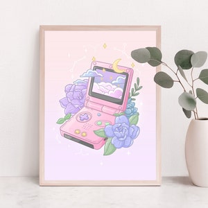 Game Boy Advance SP Print | Fine Line Video Game Console Nintendo Floral Art