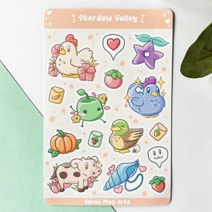 Hoja de calcomanías de Stardew Valley: 15 piezas de vinilo mate para videojuegos, calcomanías florales troqueladas