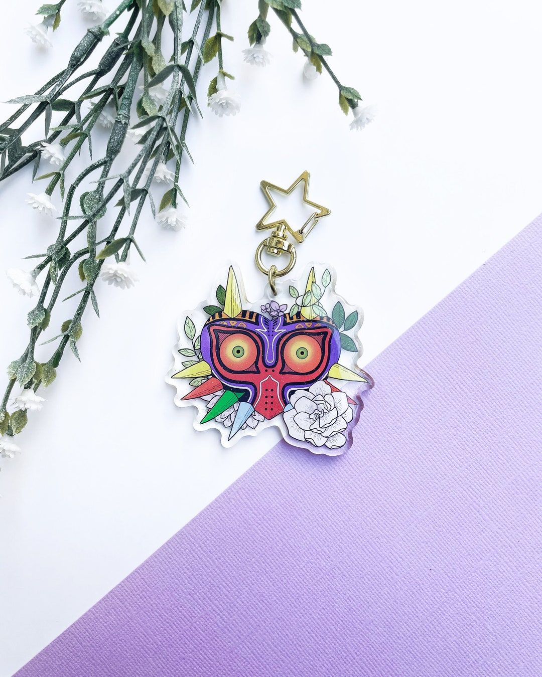 Majora's Mask Acrylic Charm | Legend of Zelda Floral Keychain - Etsy