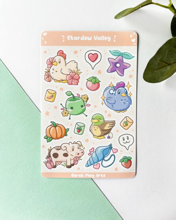 Stardew Valley Sticker Sheet - 15pcs Cozy Gaming Matte Vinyl Floral Kiss Cut Stickers