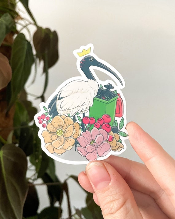 Bin Chicken Vinyl Waterproof Die Cut Sticker - 3 inch Floral Australian Ibis Sticker