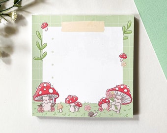 Mushroom Cuties Memo Pad - 8.5cm Square 30 page Cute Stationary