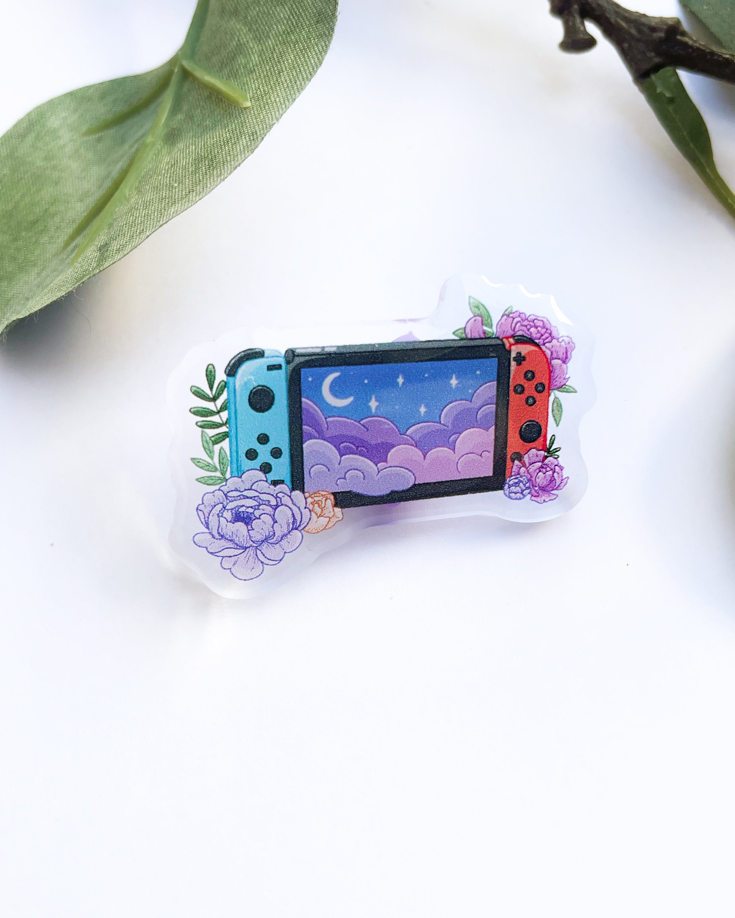 Nintendo Switch Acrylic Pin | Video Game Console Floral Pin