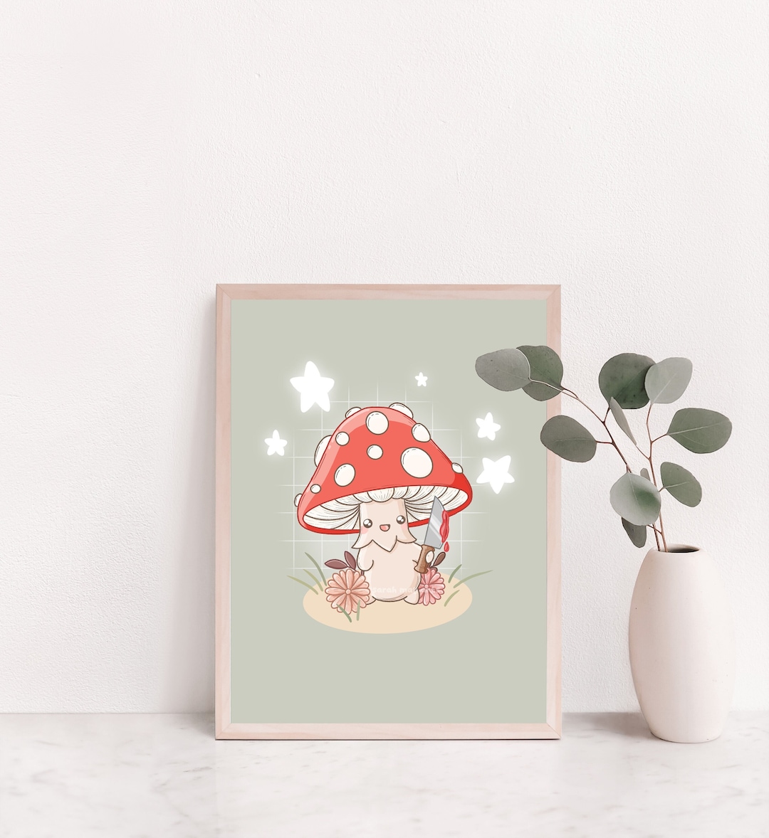 Mushroom Art Print | Fine Line Cute Fungi Floral Art - Etsy