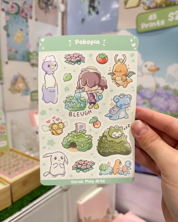 Pokopia Sticker Sheet - 14pcs Pokemon Matte Vinyl Floral Kiss Cut Stickers