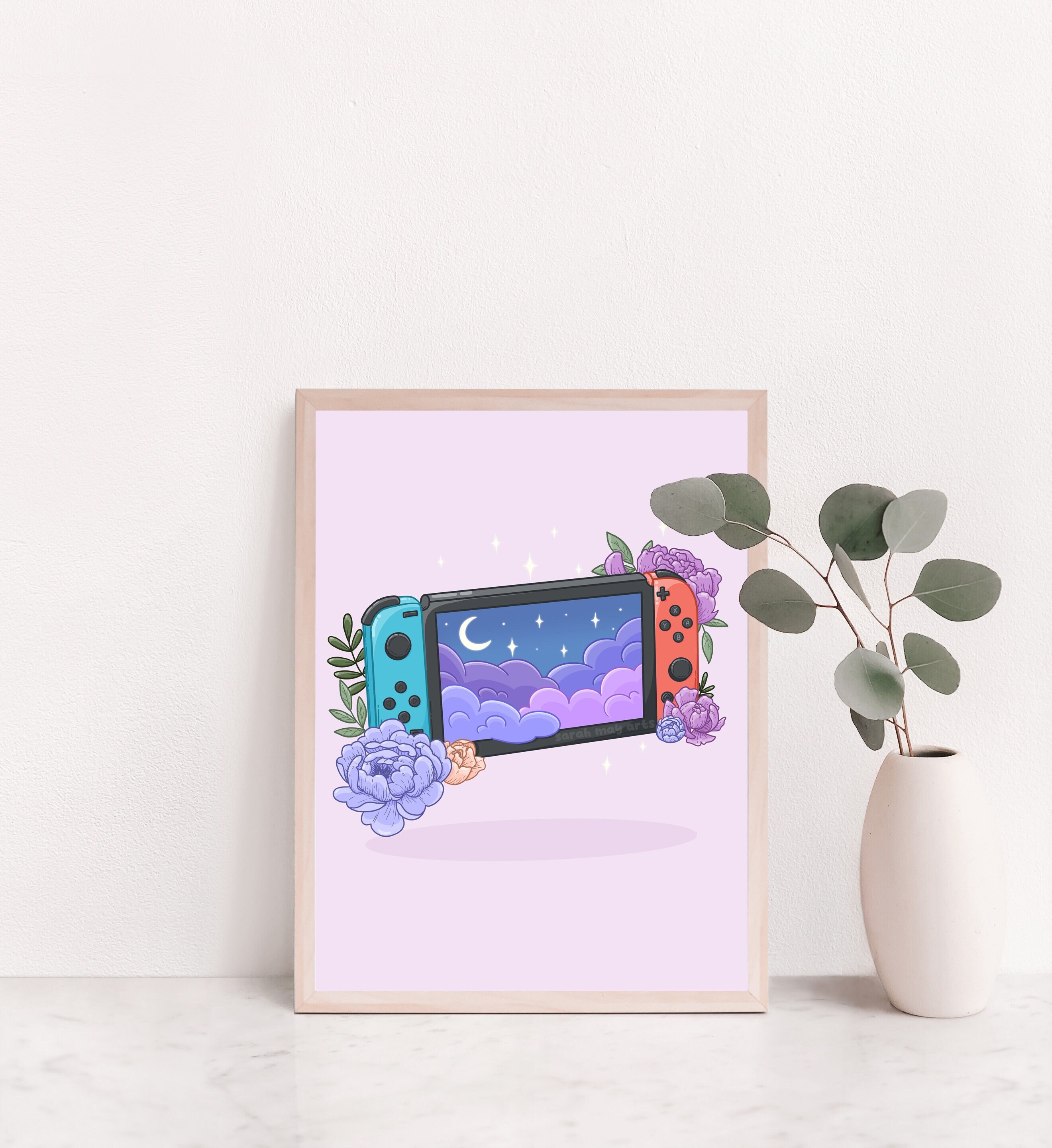 Nintendo Switch Print | Fine Line Video Game Floral Art