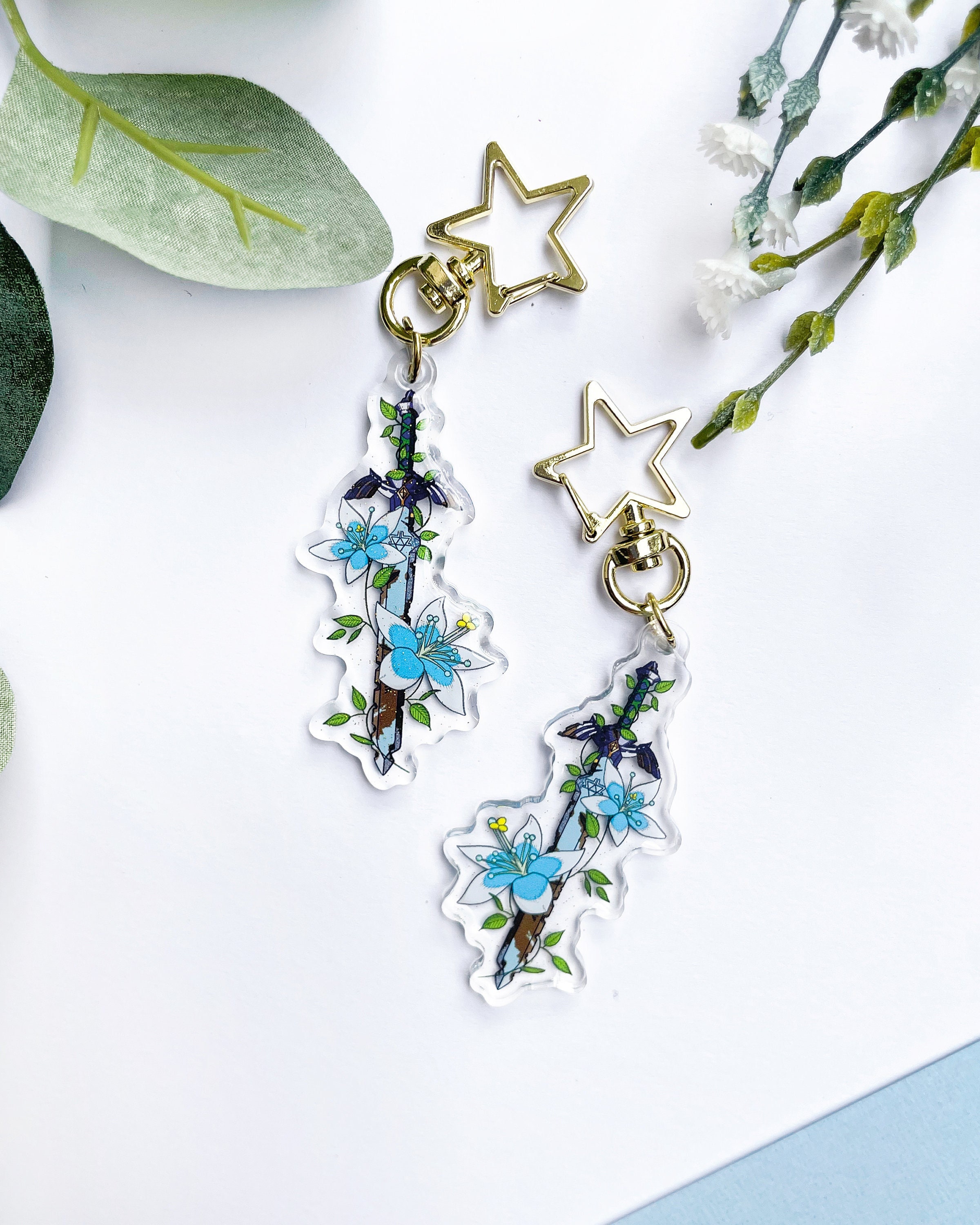 Master Sword Acrylic Charm Legend of Zelda: Breath of the Wild Floral Keychain