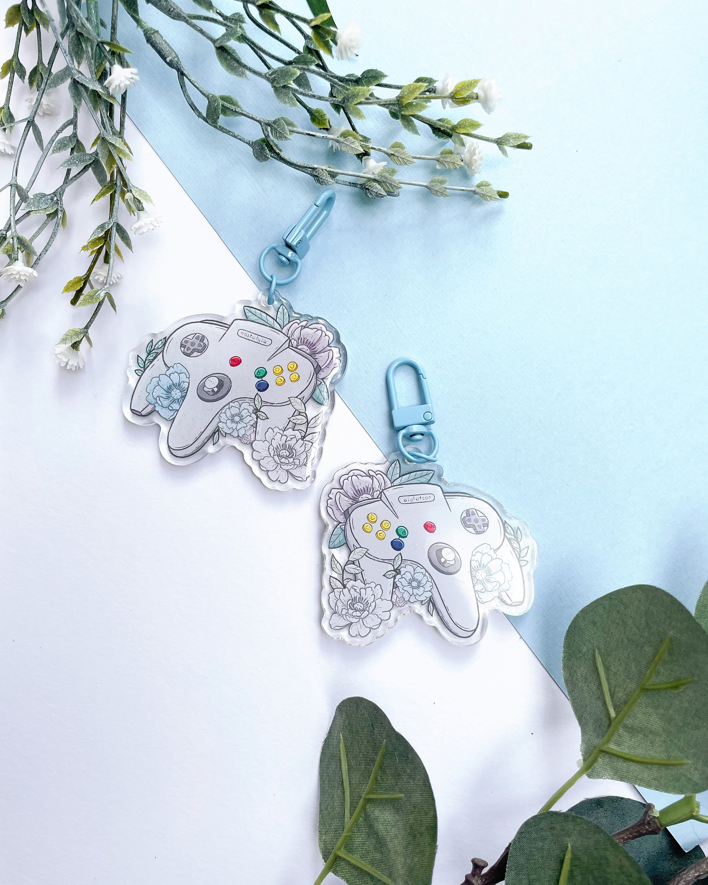 N64 Acrylic Charm Nintendo Video Game Console Floral Keychain