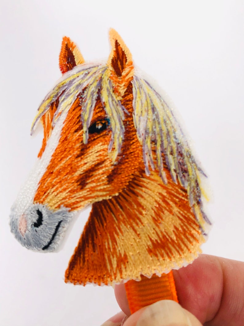 Orange Horse Head Partially Covered Orange and Brown Brown Horse Head Horse Head Hair Clip Applique Horse Head Grosgrain Ribbon