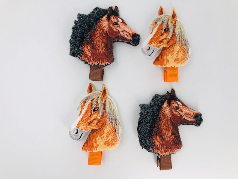 Orange Horse Head Partially Covered Orange and Brown Brown Horse Head Horse Head Hair Clip Applique Horse Head Grosgrain Ribbon