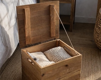 Solid Wood Storage Crate, Rustic Blanket Chest, Toy Box, Wooden Crate (Optional Lid)
