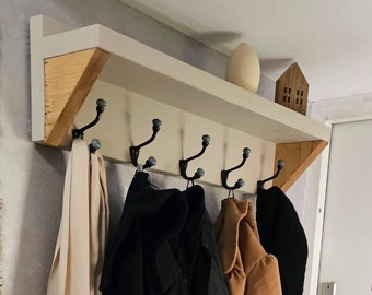 Solid Wood Coat Rack with Shelf: F&B Colors, Iron Hooks (120cm)