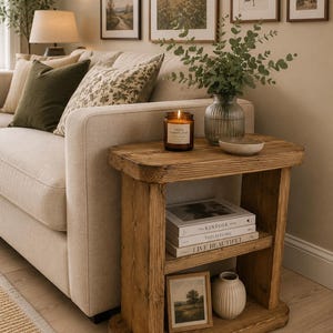 Solid Wood Narrow Sofa Side Table | Slim Rustic Handmade Wooden End Table -various sizes and colours