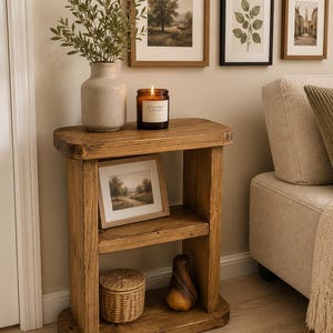 Solid Wood Narrow Sofa Side Table | Slim Rustic Handmade Wooden End Table -various sizes and colours