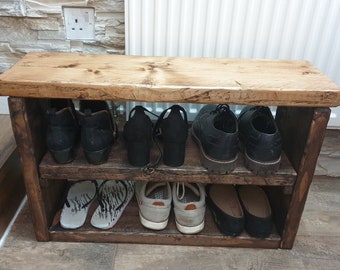 Solid Rustic Shoe Rack| Farmhouse Shoe Storage | Handmade Rustic Bench  | Reclaimed Wood | Shoe Storage | Wooden Shoe Rack| Storage| Waxed