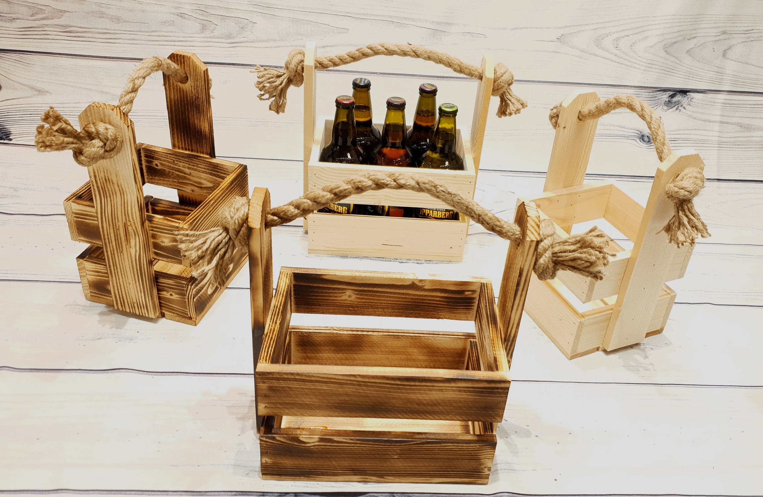 Wooden Beer Carrier Holder With Rope Beer Crate/cider - Etsy UK