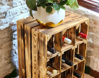 Solid Wood 9-Bottle Wine Rack: Rustic Farmhouse Display Crate