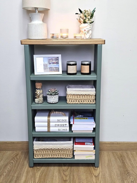 Handmade Solid Wood Bookcase: Painted Base, Waxed Top (85x50x22cm)