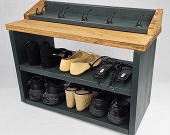 Deep Wooden Shoe Rack and matching coat rack-sold separately or as set;customized from 50 cm to 90 cm;various