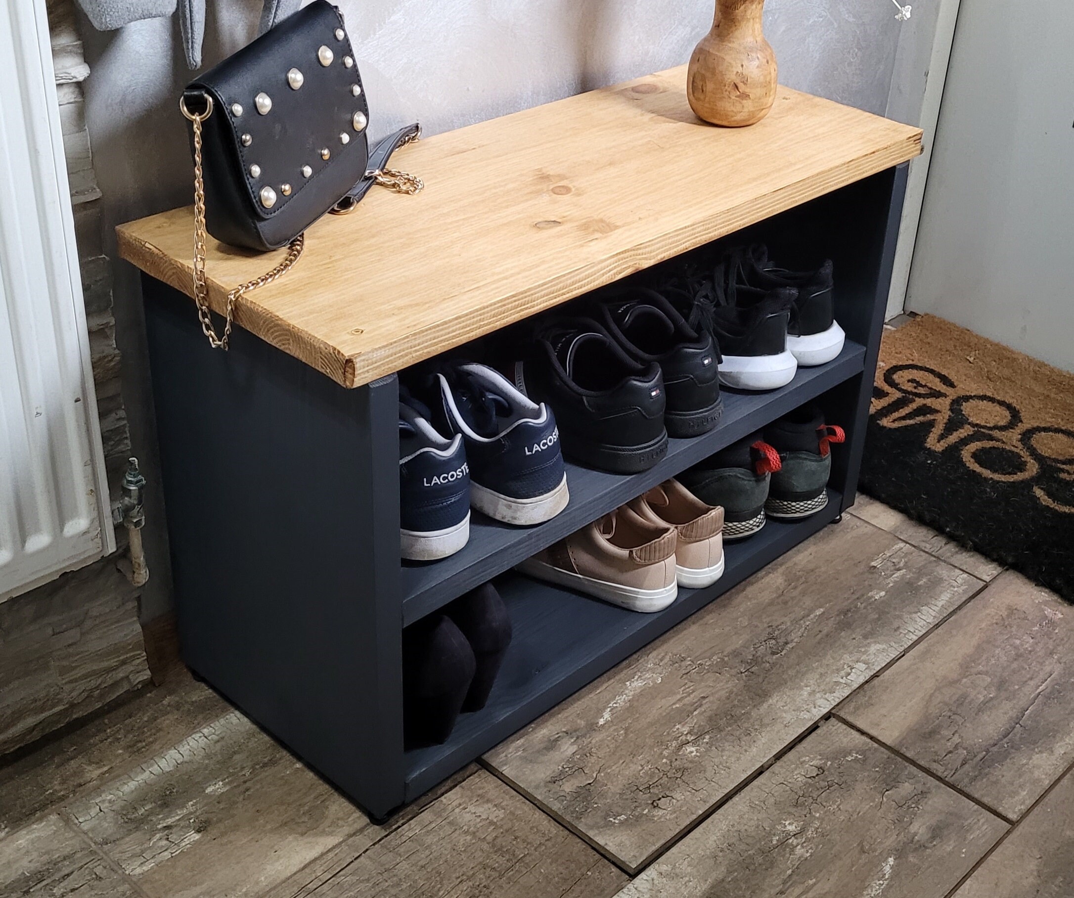 Solid Bespoke Wooden Handmade Shoe Rack Bench With Waxed Top Etsy UK