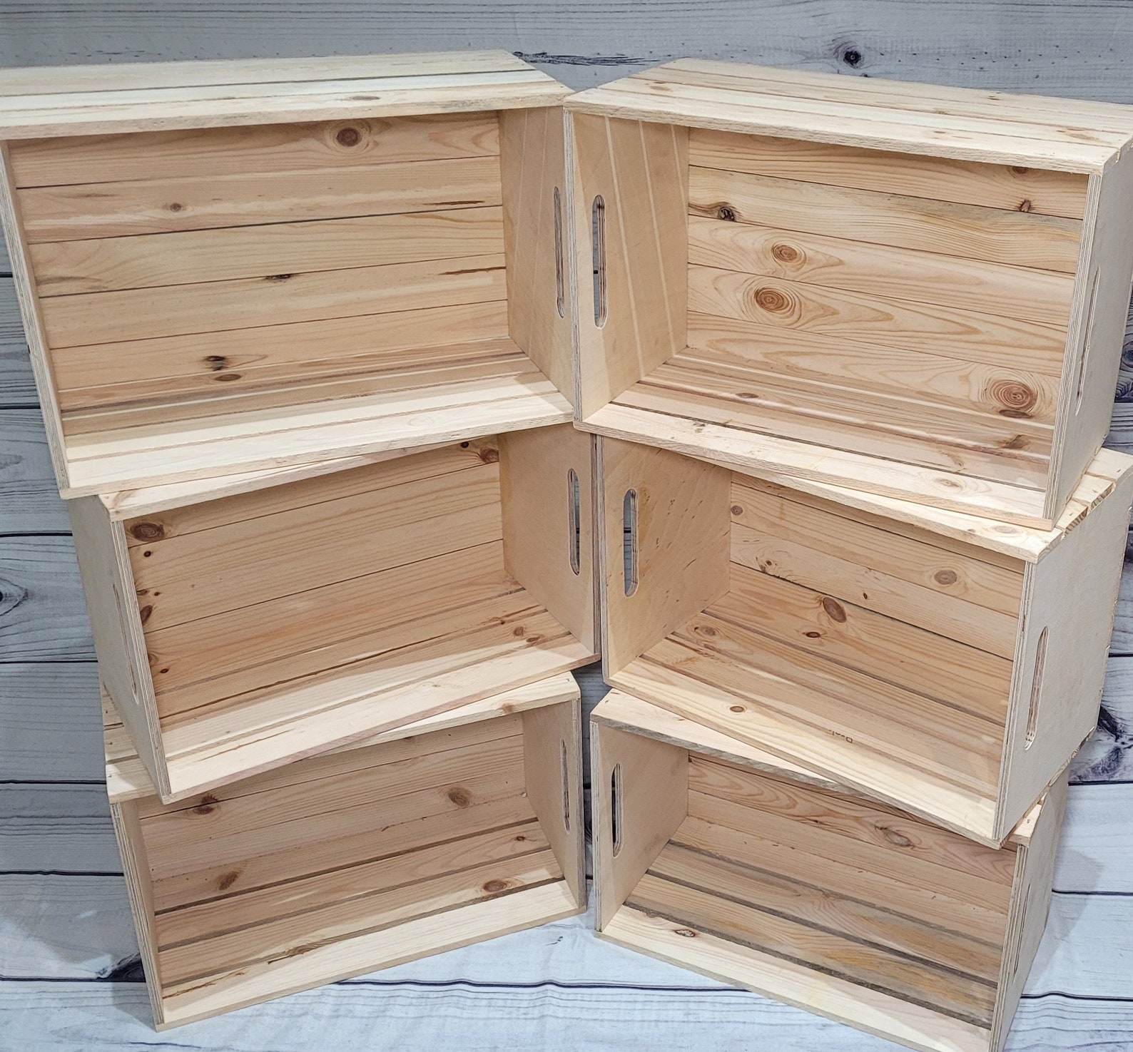 6 Rustic Wooden Boxes with handles Fruit Crates Storage Etsy