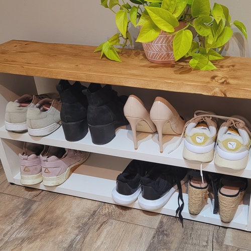 White Solid Rustic Shoe Rack Farmhouse Shoe Storage Etsy UK