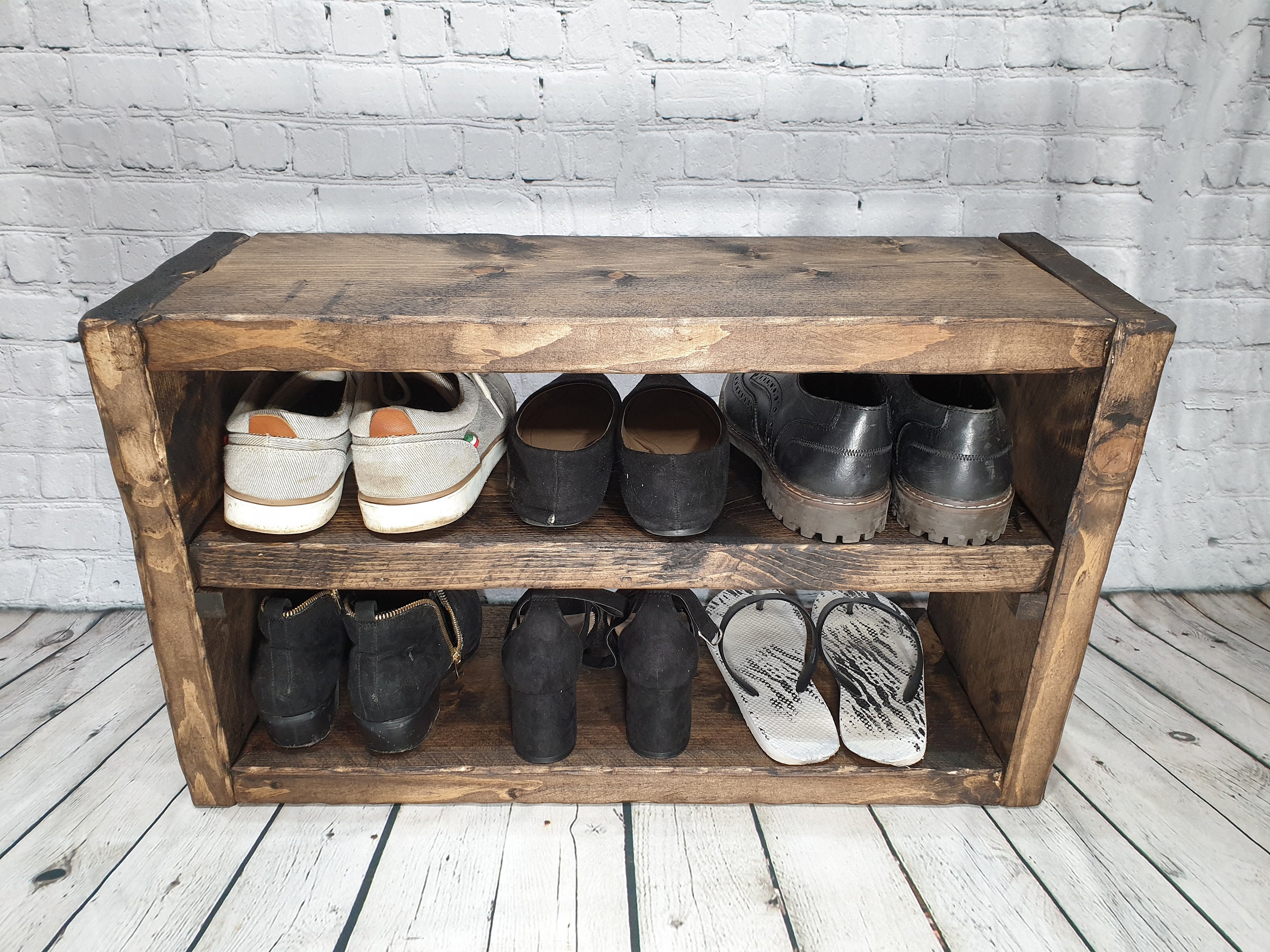 Solid Rustic Shoe Rack Farmhouse Shoe Storage Handmade Etsy