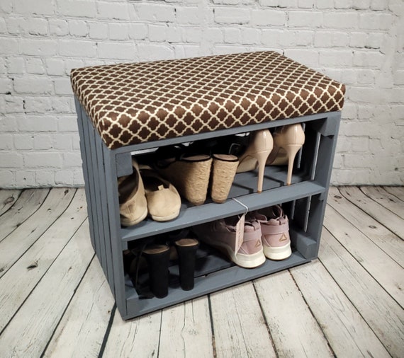 Large Shoe Bench With Side Basket Long Shelf Seat With Rustic Top