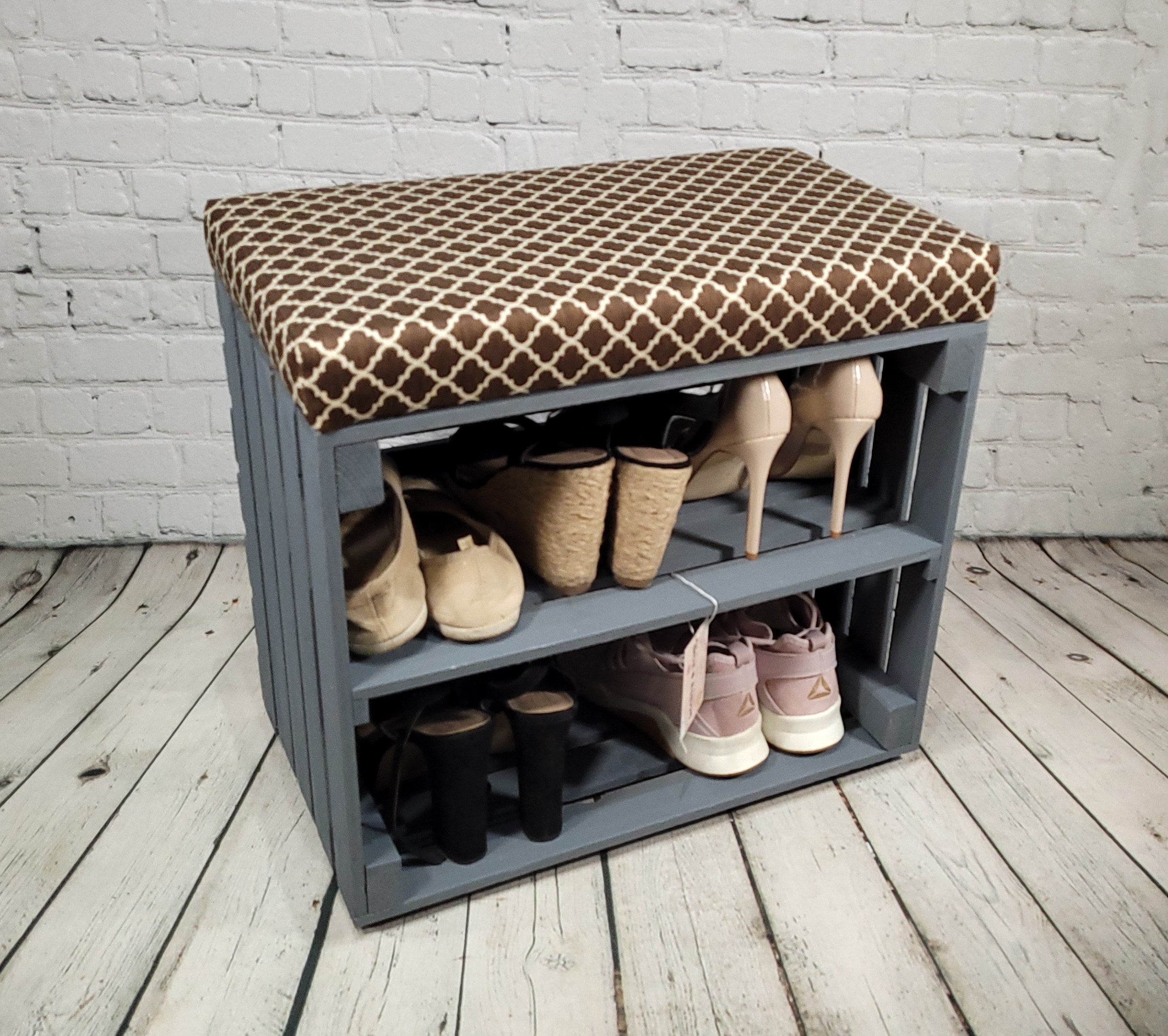 Rustic Handmade Crate Shoe Rack and Bench. Easy to Fix Together, No  Drilling. Excellent Quality Sturdy Shoe Storage. Dark Brown. 