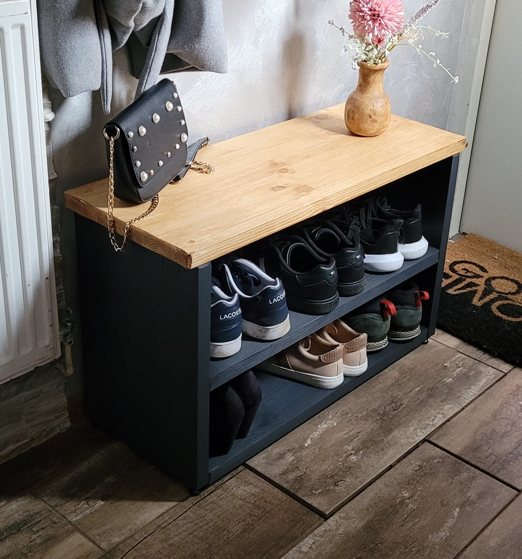 Solid Bespoke Wooden Handmade Shoe Rack Bench With Waxed Top Etsy UK