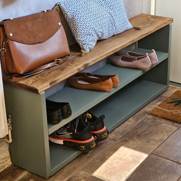 Bespoke Solid Rustic Shoe Bench| Farmhouse Shoe Rack| Handmade Rustic Bench | Housewarming Gift | Shoe Storage | Entryway Shoe Rack