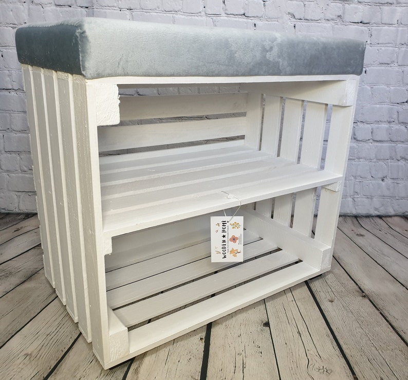 Shoe Storage Seat Shelf Shoe Box with Upholstered Seat White Etsy