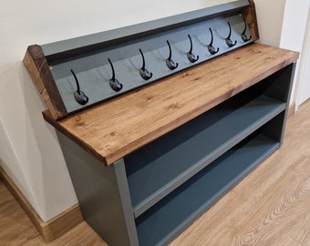 Solid Bespoke Wooden Handmade Shoe Rack Bench with Waxed Top 30 cm Deep,Coat Rack or Set