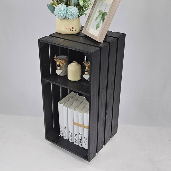 Tall Narrow Solid Rustic Wooden Crates with shelf perfect bedside table, storage unit,side table