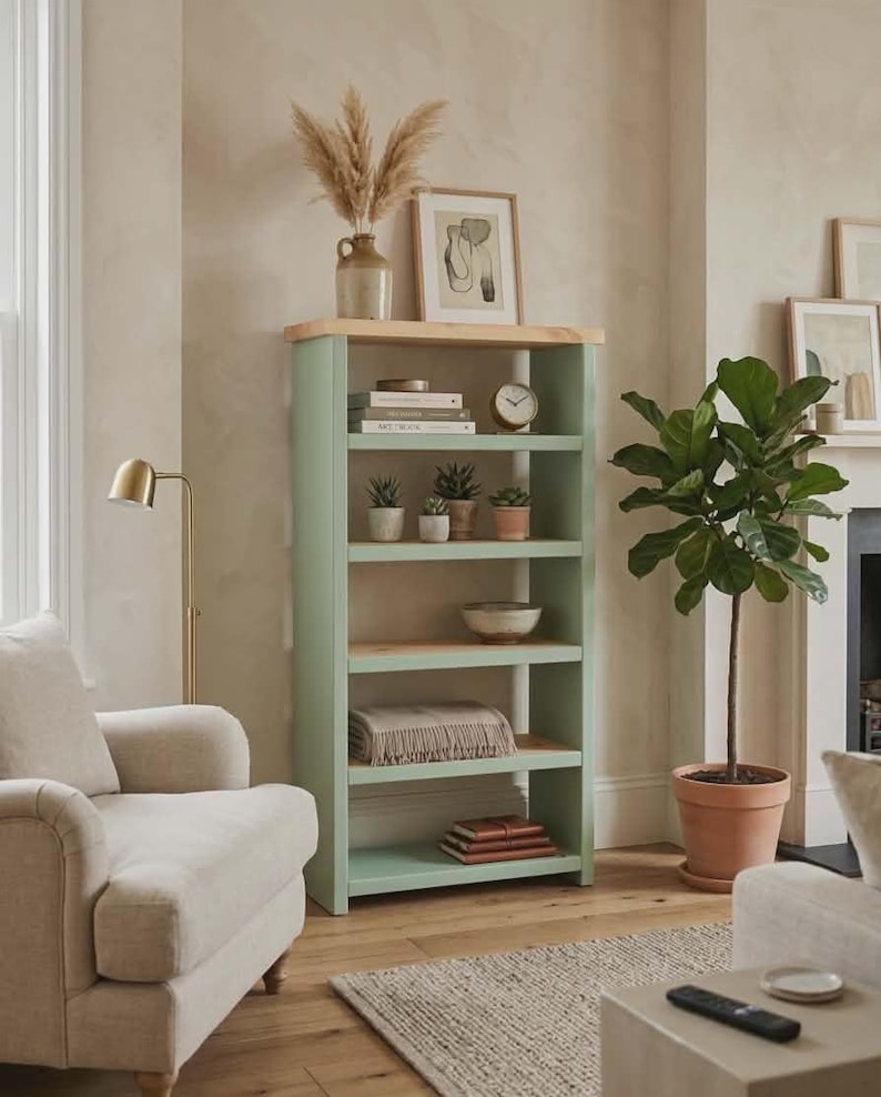 Handmade Solid Wood Bookcase: Painted Base, Waxed Top 2 sizes available image 2