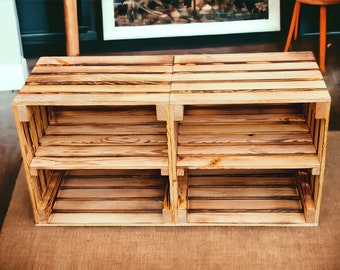 Wooden Crate 80 cm long wooden box with shelves available in natural wood or burnt effect