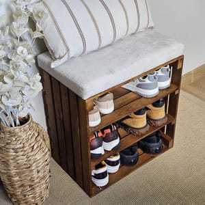 Handmade Rustic Pine Shoe Rack Bench – 3-Tier Entryway Storage with Optional Cushion bild 15