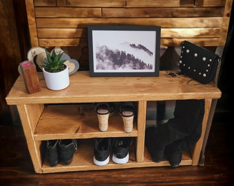 Solid Rustic Shoe Rack| Farmhouse Shoe Storage | Handmade Rustic Bench | Housewarming Gift | Shoe Storage | Antique Pine Wax