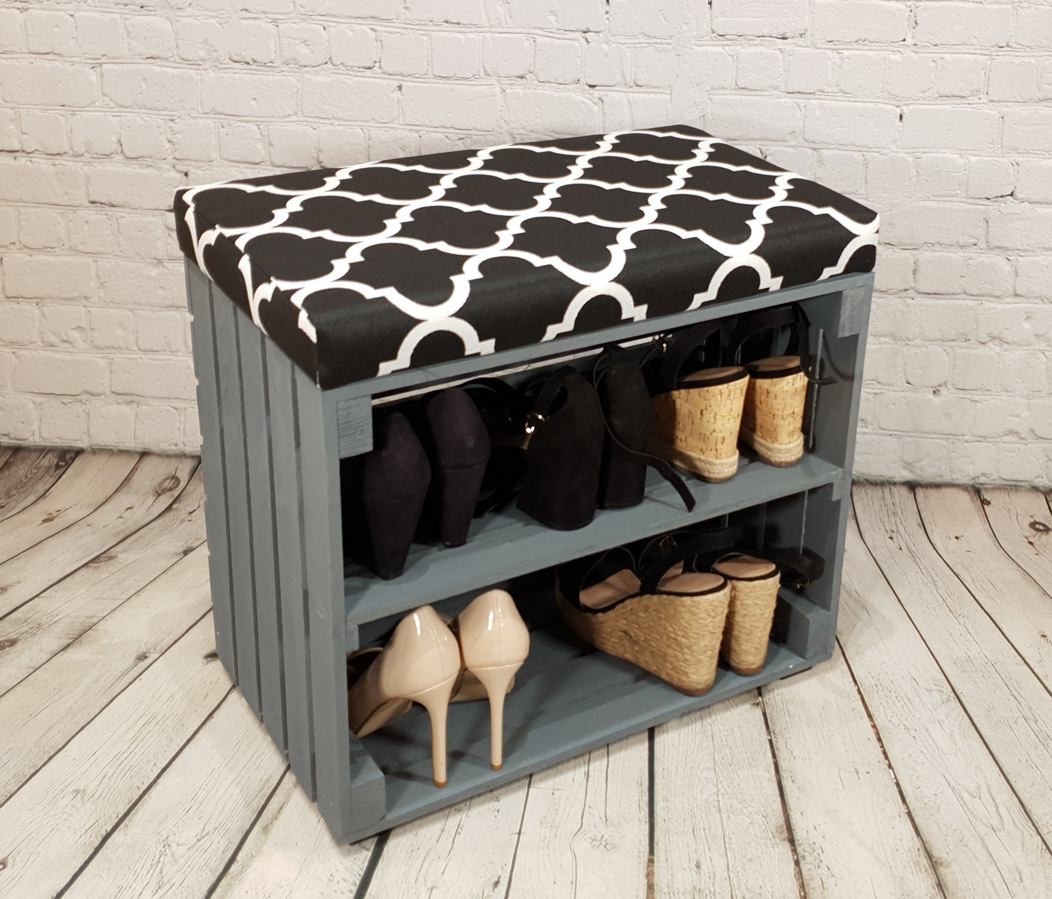 Shoe Box Shelf Rack Storage Crate Display with Upholstered Etsy