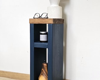 Handmade Slim Wooden Side Table: Narrow Accent Lamp Stand
